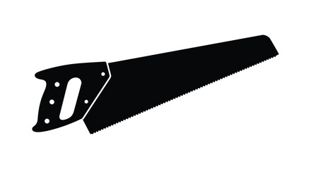 A simple black and white illustration of a hand saw on white background
