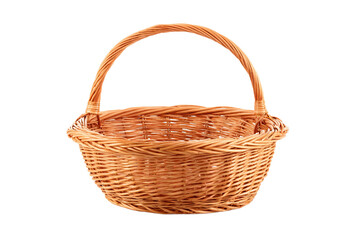 Obraz premium Wicker basket with handle, isolated on white transparent background