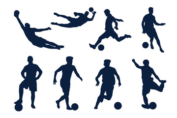Dynamic soccer player in a flat design silhouette kicking a ball