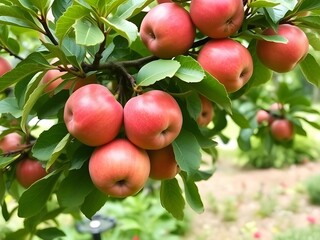Obraz premium Apple tree branches with ripe apples, in the orchard.