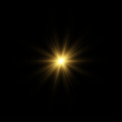 Yellow sun with rays and glow on transparent like background.
