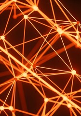 Orange network connection with nodes and lines representing data flow and connectivity