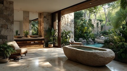Fototapeta premium Open air jungle bathroom retreat design high resolution image