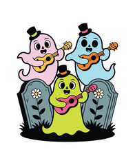 Obraz premium Ghostly Guitar Serenade In The Graveyard Moon With Music Spirits 