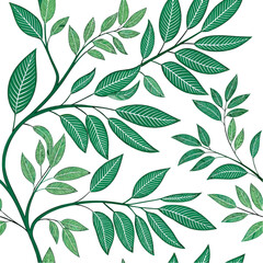 Fototapeta premium Elegant botanical illustration of green leafy branches with detailed vein textures.
