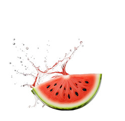 Juicy watermelon slice splashing, black background, summer refreshment (11)