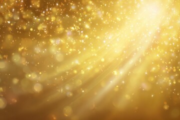 Sunlight sparkles create a magical effect on a warm yellow background in a serene outdoor setting during golden hour