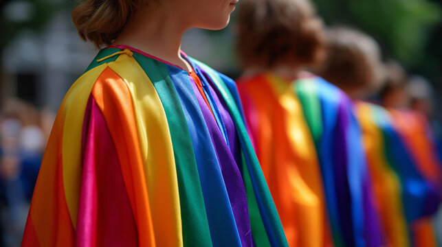 Children carnival costumes multicolor rainbow background festive celebration costume variety seasonal activities kids entertainment party planning colorful photography blurred bac