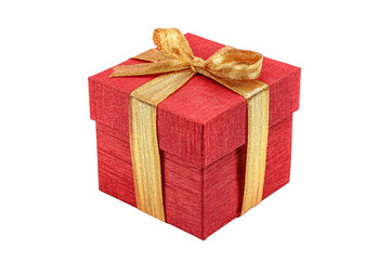 Fototapeta premium Red Gift Box with Golden Ribbon and Bow, isolated on white transparent background