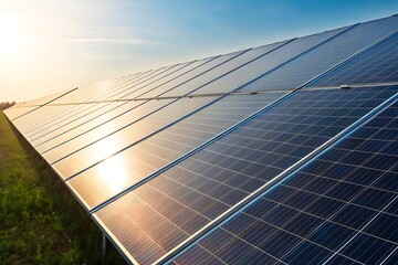 Large Solar Panel Array Harnessing Clean Energy on a Sunny Day Promoting Sustainability and Renewable Resources for a Greener Future