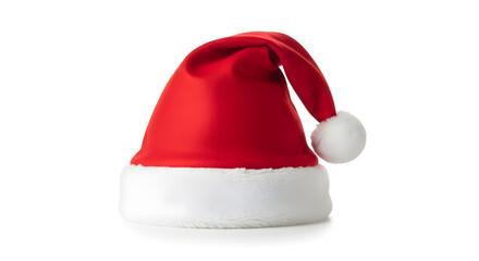 Bright and festive Santa Claus hat with soft white trim and pom-pom, displayed on a clean white background, representing the joyful spirit and playful tradition of Christmas celebrations everywhere.


