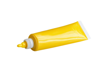 Yellow Paint Tube with Paint Squeezed Out, isolated on white transparent background