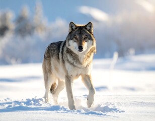 Fototapeta premium Gray wolf in snowy landscape