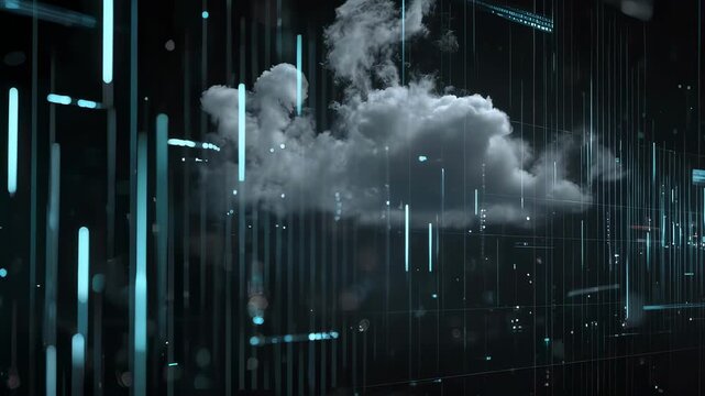Medium shot showcasing cloudbacked AI systems dynamically refreshing HR records and analytics through advanced data processing.