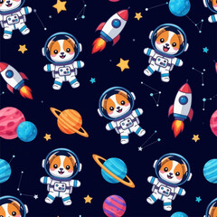 Cute dog astronauts and rockets explore a vibrant playful galaxy Ideal for childrens designs