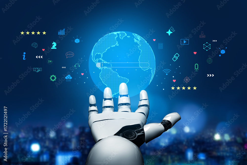 Poster an ai powered global search engine for finding worldwide information and online services. an ai conc