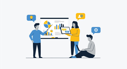 Business Presentation with Charts and Graphics by a Confident Professional Leading a Successful Marketing Meeting