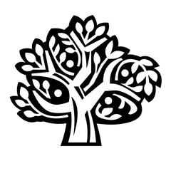 black and white fruit tree