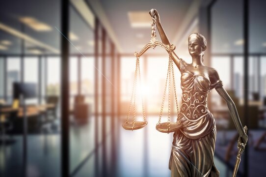 Femida statue in a lawyer's office for legal consulting.