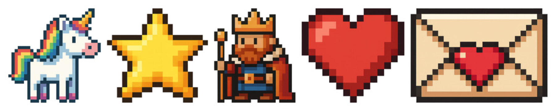 PNG Pixel art icons collection, element set on transparent background