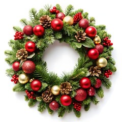 Christmas wreath made of fir tree isolated on white background for Christmas decorations