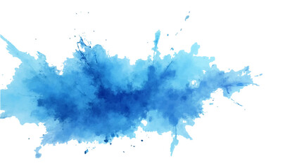 Blue ink splashes and blots on white background with watercolor texturea