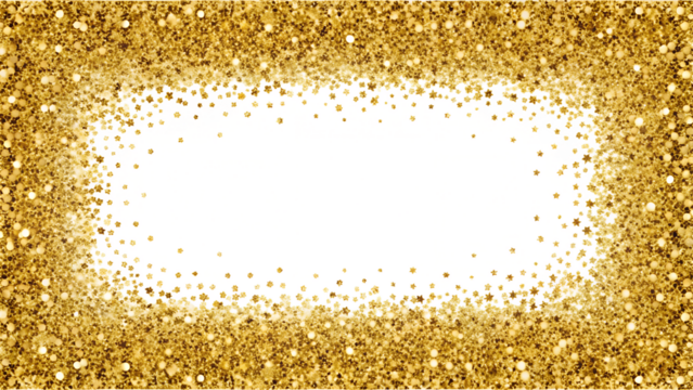 Golden glitter frame isolated on transparent background, creating a luxurious and festive border for invitations, cards, and design projects - Powered by Adobe