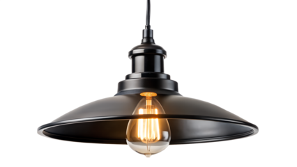 Black pendant lamp with a vintage design isolated on transparent background, perfect for adding a touch of industrial style to any room or space