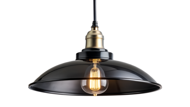 Black pendant lamp with a vintage design isolated on transparent background, perfect for adding a touch of industrial style to any room or space