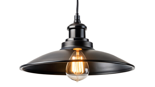 Black pendant lamp with a vintage design isolated on transparent background, perfect for adding a touch of industrial style to any room or space