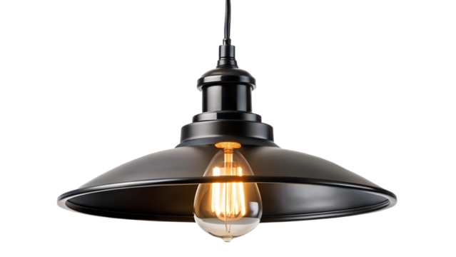 Black pendant lamp with a vintage design isolated on transparent background, perfect for adding a touch of industrial style to any room or space
