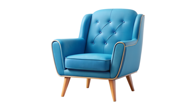 Elegant blue armchair isolated on transparent background, a stylish and comfortable seating option for any modern living space or home decor project - Powered by Adobe