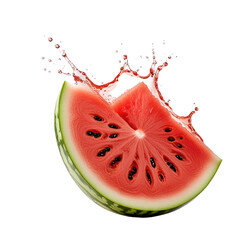 Juicy watermelon slice splashing, black background, summer refreshment (6)