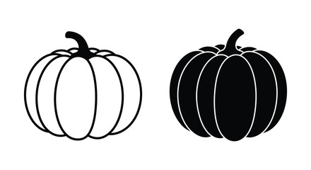 Two simple pumpkin silhouettes one white and one black isolated on white