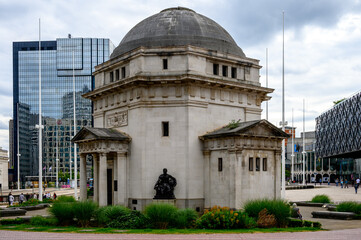 Hall Of Memory In Birmingham: Historic Memorial Building With Dome And Statue In Birmingham City Center, UK