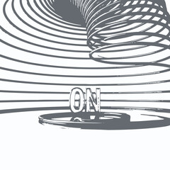 Three dimensional metallic letters O N with a swirling spiral background ON letters 3D letters