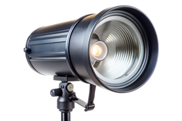 Studio light isolated on transparent background, showcasing its professional design and functionality for photography and videography, providing controlled and adjustable illumination