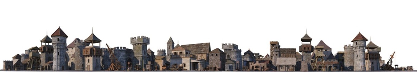 Fototapeta premium 3D rendered panoramic view of an ancient city on a transparent background.