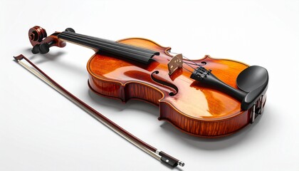 Fototapeta premium violin, wood, polished, strings, fingerboard, bridge, tailpiece, chin rest, scroll, tuning pegs, classical, instrument, music, orchestral, solo, elegant, craftsmanship, warm, tone, minimal, modern, cl