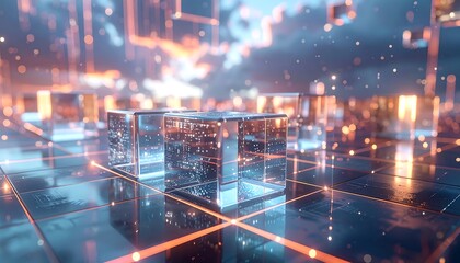 Futuristic cityscape of glowing cubes (2)