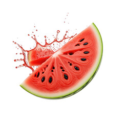 Juicy watermelon slice splashing, isolated, summer, refreshment, food