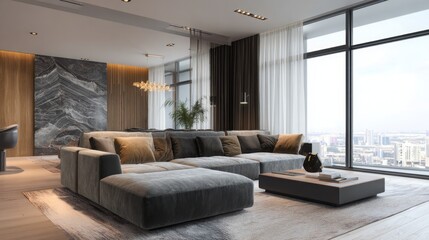 ultra luxury apartment living room velvet sofa oak