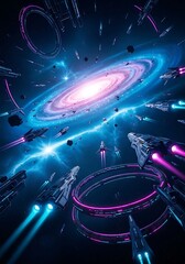 Naklejka premium Cosmic Space Battle Scene.