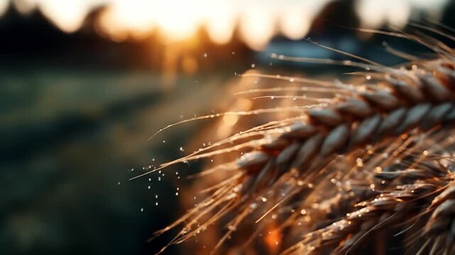 Golden wheat ear close up