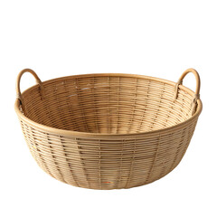 Fototapeta premium Woven wicker basket, studio shot, neutral background, storage