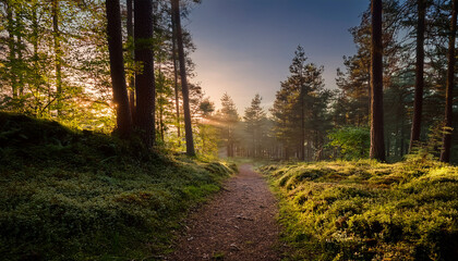 Fototapeta premium A Quiet Forest Path At Dawn