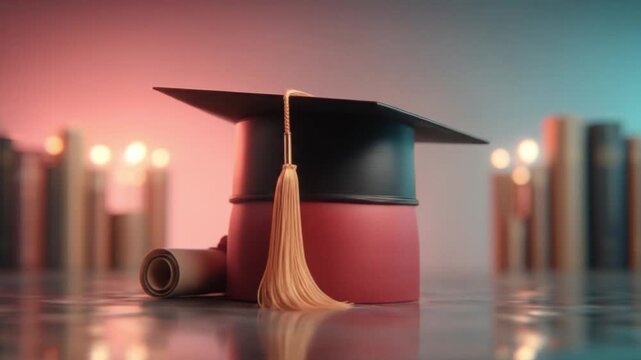 Graduation cap and diploma scroll