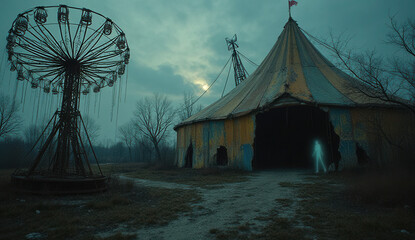 Misty Midway Featuring Dark Circus and Silhouetted Attractions