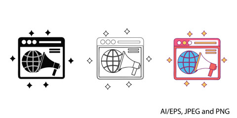 Digital marketing network icon globe megaphone website advertising promotion vector