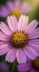 Obraz premium Pink Daisy's Delicate Petals: A close-up shot unveils the intricate beauty of a pink daisy, its delicate petals radiating elegance and grace, with vibrant color, bathed in soft natural light.